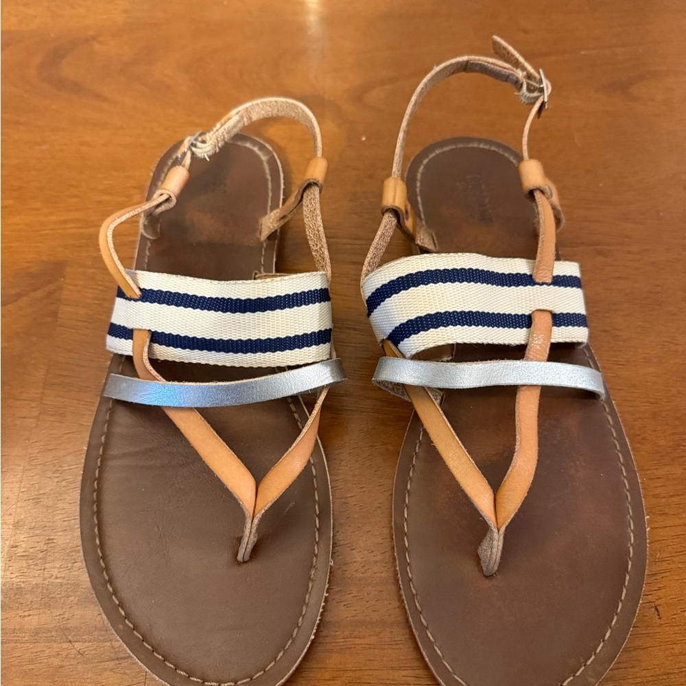 Stylish Tan, Silver, Leather, and Canvas Sandals